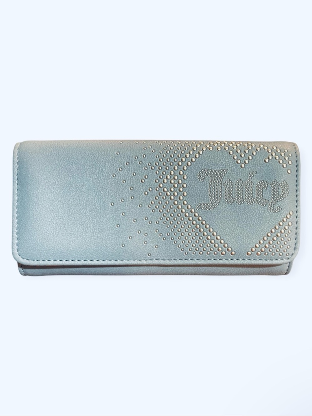 NWOT Juicy Couture Blue Lovely Day Flap Clutch Wallet Stud Studded “Juicy” Heart